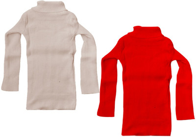 MTI FASHIONS Solid High Neck Casual Girls Multicolor Sweater