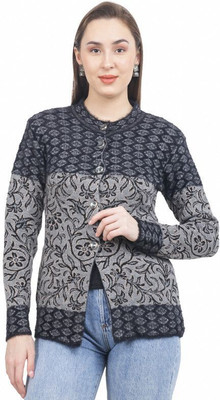 HITTIKA Self Design Round Neck Casual Women Black Sweater