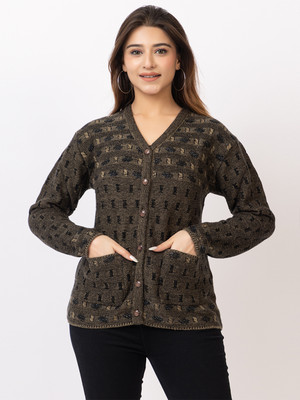 TWENTY ME Embroidered V Neck Casual Women Brown Sweater