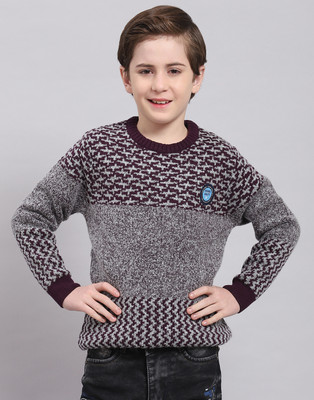 MONTE CARLO Self Design Round Neck Casual Boys Grey Sweater