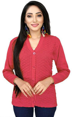 Shunit creation Self Design V Neck Lounge Wear Women Pink Sweater