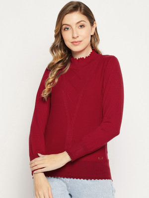 DUKE Solid High Neck Casual Women Red Sweater
