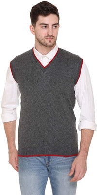 GAINELL Solid V Neck Casual Men Grey Sweater