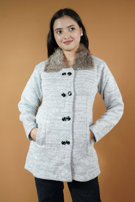 CreativePanther Self Design Collared Neck Casual Women White Sweater