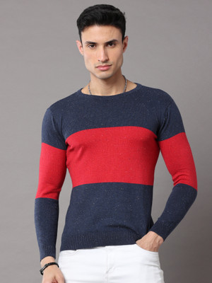 U&K Fashions Colorblock Round Neck Casual Men Blue, Red Sweater