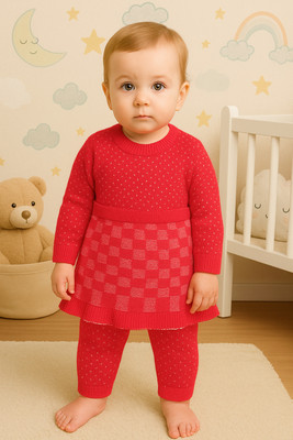 Paryag Self Design Round Neck Casual Baby Girls Pink Sweater