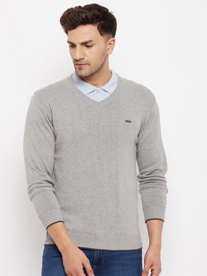 DUKE Solid V Neck Casual Men Grey Sweater
