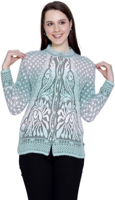 HITTIKA Self Design Round Neck Casual Women Blue Sweater