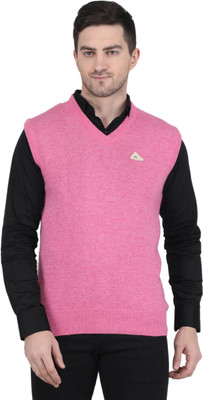 MONTE CARLO Solid V Neck Casual Men Pink Sweater