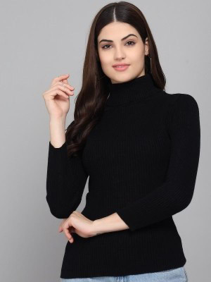 Talgo Solid High Neck Casual Women Black Sweater