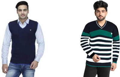 Sanzzy Solid V Neck Casual Men Multicolor Sweater