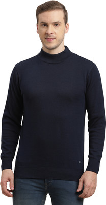 TURTLE Solid High Neck Casual Men Blue Sweater