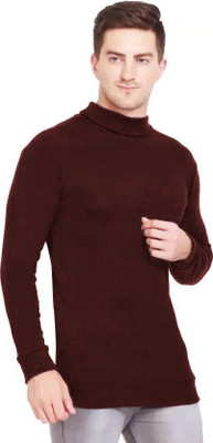 HouseOfCommon Solid High Neck Casual Men Maroon Sweater