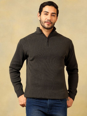 Voxmonks Self Design High Neck Casual Men Grey Sweater