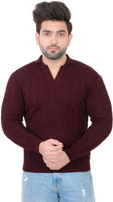 Dartline Solid High Neck Casual Men Maroon Sweater