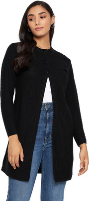 CLAPTON Solid Round Neck Casual Women Black Sweater