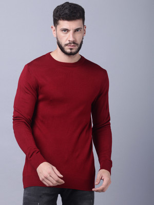 Coldplay Solid Round Neck Casual Men Maroon Sweater