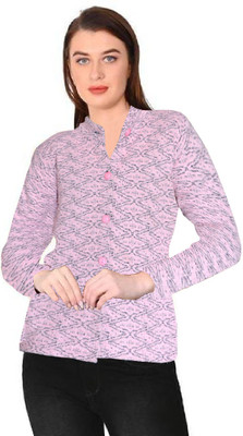 Shunit creation Printed High Neck Casual Women Pink Sweater