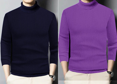 HouseOfCommon Solid High Neck Casual Men Multicolor Sweater