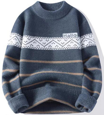 FitIn OutFit Self Design Round Neck Casual Men Grey Sweater
