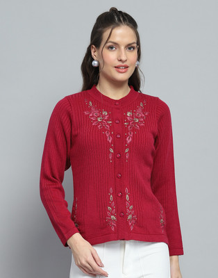 MONTE CARLO Self Design Round Neck Casual Women Maroon Sweater