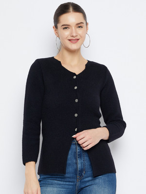 Zigo Solid V Neck Casual Women Blue Sweater