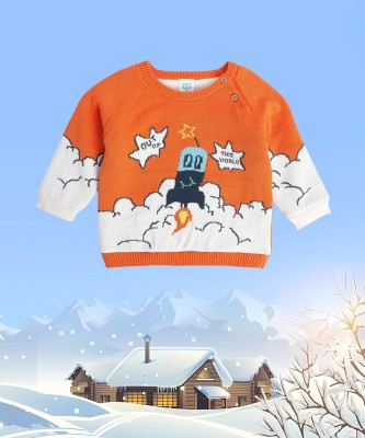 MINI KLUB Printed Round Neck Casual Baby Boys Orange Sweater