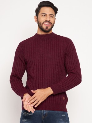 DUKE Woven High Neck Casual Men Maroon Sweater