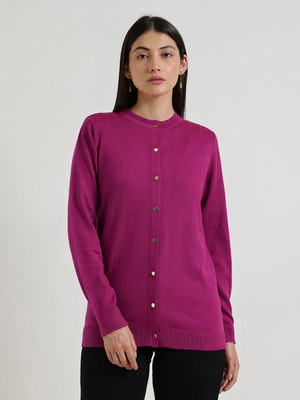 FableStreet Solid Crew Neck Casual Women Pink Sweater
