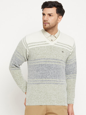 DUKE Self Design V Neck Casual Men White Sweater