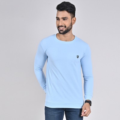 GAME BEGINS Solid Round Neck Casual Men Light Blue Sweater