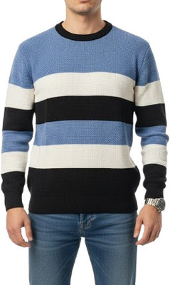 jovail Solid Round Neck Casual Men Blue Sweater
