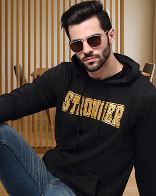 RIGO Printed Hooded Neck Casual Men Black Sweater