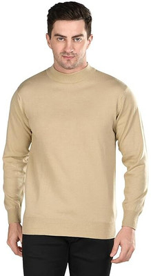 EKADRAVIN Solid Crew Neck Casual Men Beige Sweater