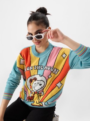 The Souled Store Graphic Print Round Neck Casual Women Multicolor Sweater