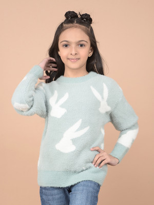 CRIMSOUNE CLUB Self Design Round Neck Casual Girls Green Sweater