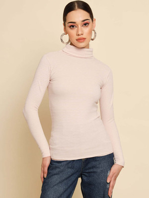 TANDUL Solid High Neck Casual Women Pink Sweater
