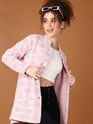 V-MART Self Design Mandarin Neck Casual Women Pink Sweater