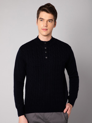 CANTABIL Solid Round Neck Casual Men Blue Sweater