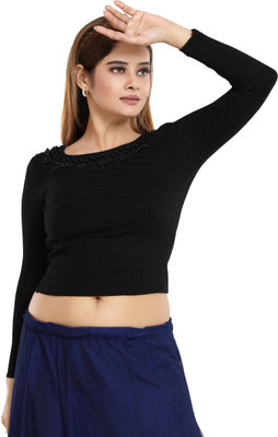 Mallinath Solid Round Neck Casual Women Black Sweater