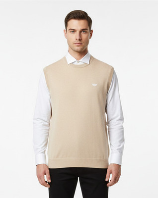 VOMAZO Solid V Neck Formal Men Beige Sweater