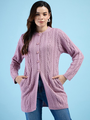 CLAPTON Self Design Round Neck Casual Women Pink Sweater