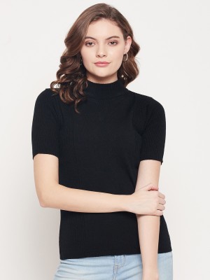 98 Degree North Solid High Neck Casual Women Black Sweater