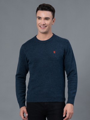 RED TAPE Solid Round Neck Casual Men Blue Sweater