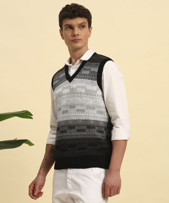 KILVESTED Colorblock V Neck Casual Men Black Sweater