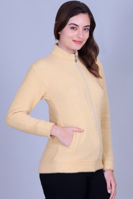 Pyro Spirit Solid Round Neck Casual Women Yellow Sweater