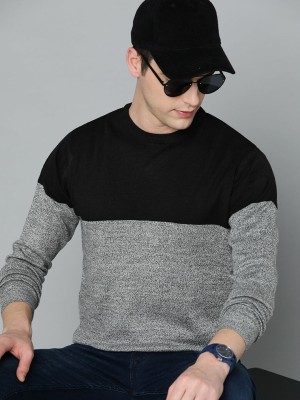 HARVARD Colorblock Round Neck Casual Men Black, Grey Sweater