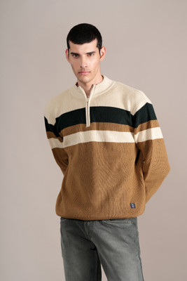CANTABIL Self Design Mandarin Neck Casual Men Beige Sweater