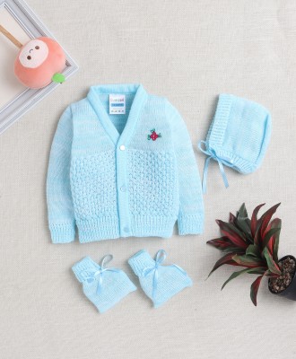 BUMZEE Self Design V Neck Casual Baby Boys Light Blue Sweater