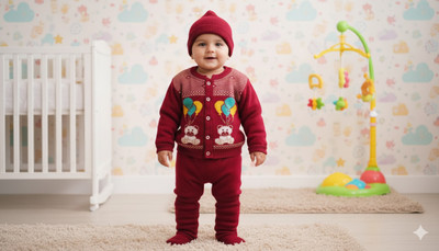 SANAYAGLITZ Self Design Round Neck Casual Baby Boys & Baby Girls Maroon Sweater